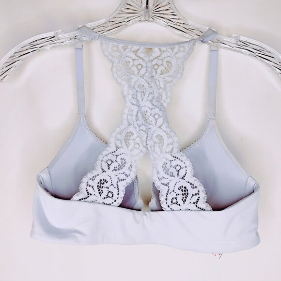 Victoria's Secret Bra Push Up Padded Comfy Front Close Lace Racer Gray Blue 32C - Picture 5 of 16